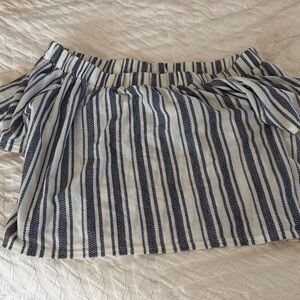 Topshop White and Navy Striped Off The Shoulder Top